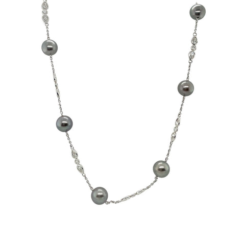 Multi-color Black South Sea Pearl Diamond Necklace - PNRBF00125