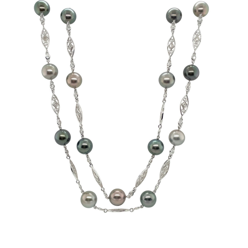 Multi-color Black South Sea Pearl Diamond Necklace-Multi-color Black South Sea Pearl Diamond Necklace - PNRBF00158