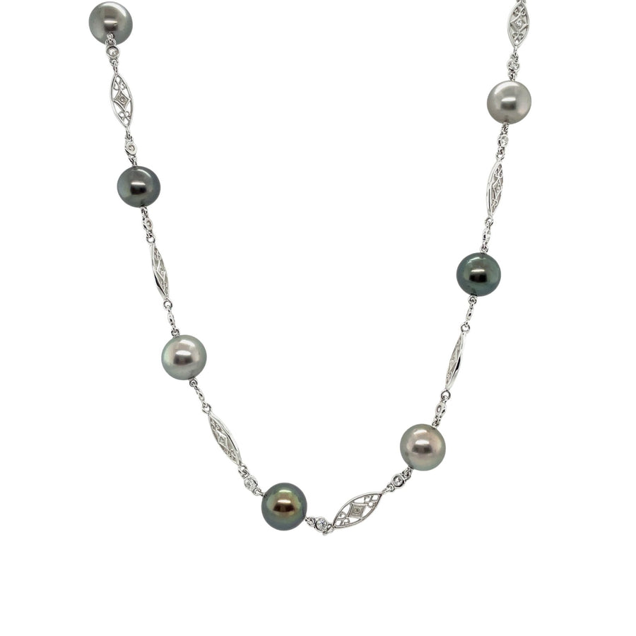 Multi-color Black South Sea Pearl Diamond Necklace - PNRBF00158