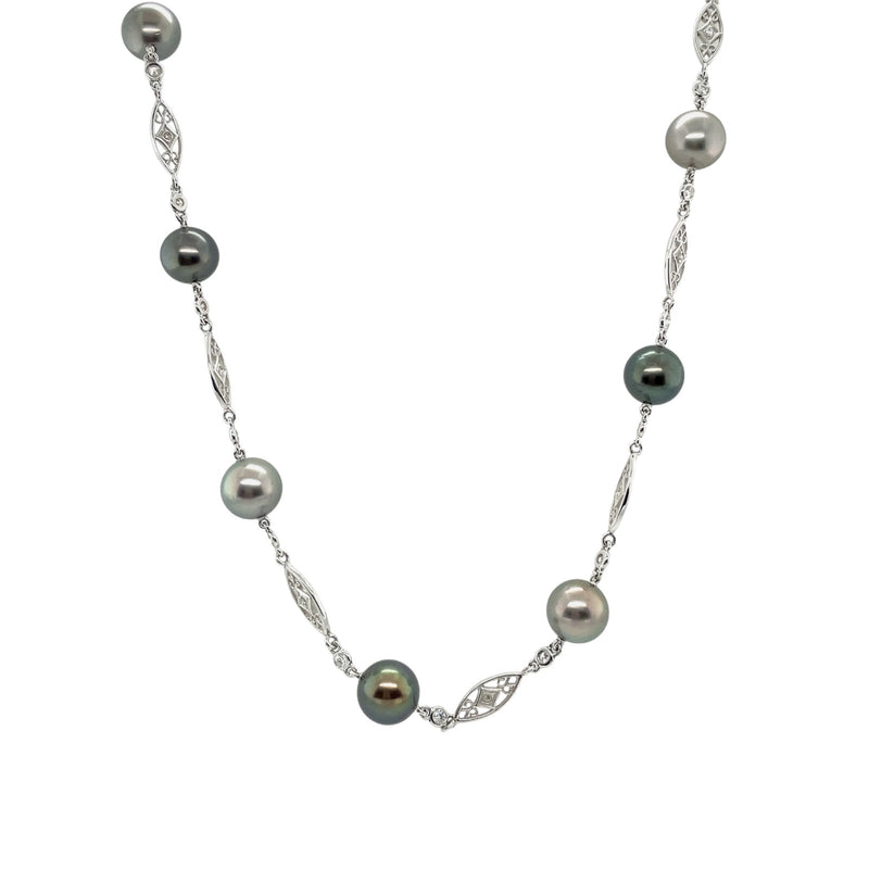 Multi-color Black South Sea Pearl Diamond Necklace-Multi-color Black South Sea Pearl Diamond Necklace - PNRBF00158