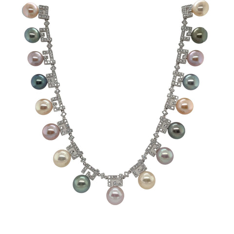 Multi-color Pearl Diamond Necklace - PNSCH00055
