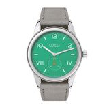 NOMOS Glashütte Club Campus 38 Electric Green-NOMOS Glashütte Club Campus 38 Electric Green - 726 - NOMOS Glashütte Club Campus in a 38mm stainless steel case with green dial on grey strap, featuring a small seconds display and mechanical hand wound movement.
