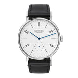 NOMOS Glashütte Tangente-NOMOS Glashütte Tangente - NOMOS Glashütte Tangente in a 35mm stainless steel case with white dial on leather strap, featuring a small seconds display and a hand-wound mechanical movement with up to 43 hours of power reserve.