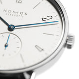 NOMOS Glashütte Tangente-NOMOS Glashütte Tangente - NOMOS Glashütte Tangente in a 35mm stainless steel case with white dial on leather strap, featuring a small seconds display and a hand-wound mechanical movement with up to 43 hours of power reserve.