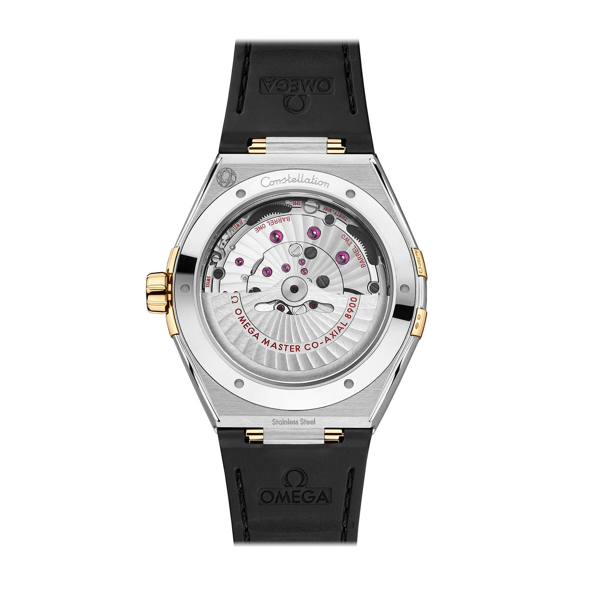 Omega Constellation Co-axial Master Chronometer 41mm in stainless steel and 18 karat yellow gold case with green dial on leather strap, featuring a date display and automatic movement.