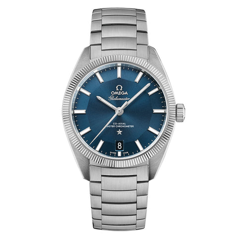 Omega Constellation Globemaster Omega Co-Axial Master Chronometer 39mm-Omega Constellation Globemaster Omega Co-Axial Master Chronometer 39mm - 130.30.39.21.03.001 - Omega Globemaster Omega Co-Axial Master Chronometer in a 39mm stainless steel case with blue dial on stainless steel bracelet, featuring a date display and automatic movement.