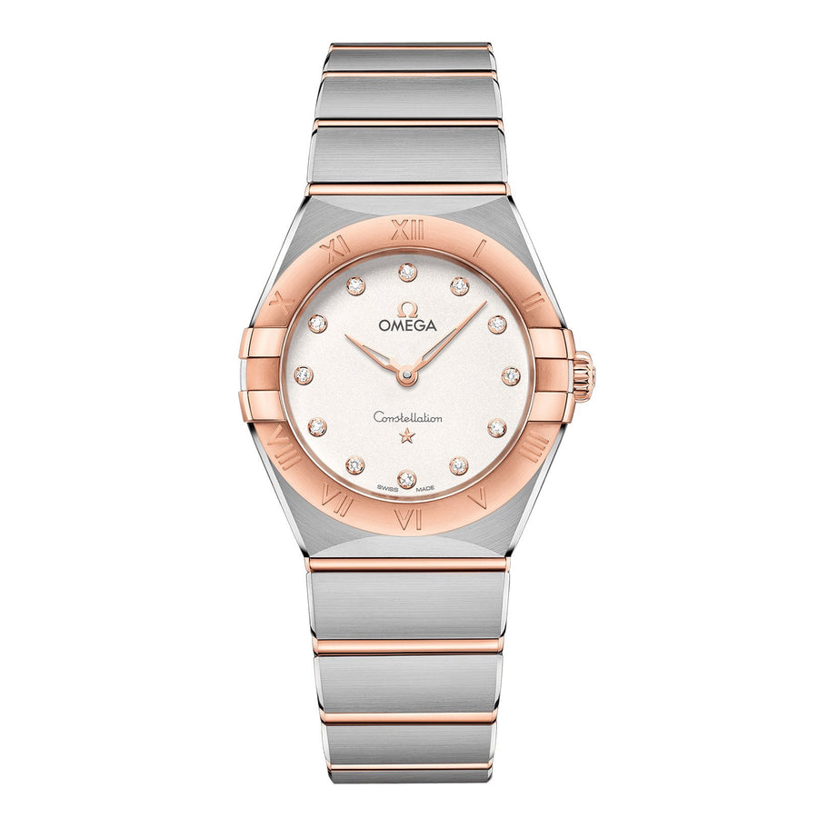 Omega Constellation Quartz in a 28mm stainless steel/Sedna gold case with silver dial on stainless steel/Sedna gold bracelet and quartz movement.