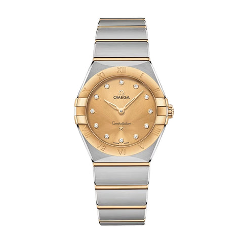 Omega Constellation 28mm-Omega Constellation Quartz 28mm - 131.20.28.60.58.001 - Omega Constellation Quartz in a 28mm stainless steel/yellow gold case with champagne dial on stainless steel/yellow gold bracelet and quartz movement.