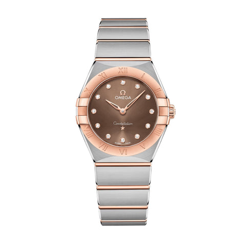 Omega Constellation Quartz 28mm-Omega Constellation Quartz 28mm - 131.20.28.60.63.001 - Omega Constellation Quartz in a 28mm stainless steel/Sedna gold case with brown dial on stainless steel/Sedna gold bracelet and quartz movement.