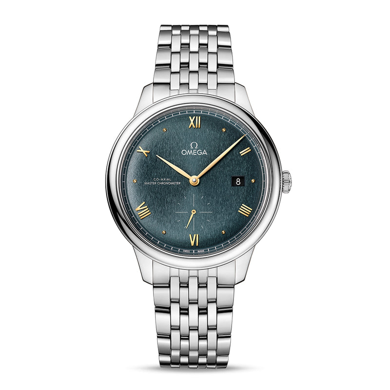 Omega De Ville Prestige 41mm-Omega De Ville Prestige Co-Axial Master Chronometer Small Seconds in a 41mm stainless steel case with green dial on stainless steel bracelet, featuring a small seconds, date display and automatic movement with approximately 55 hours power reserve.