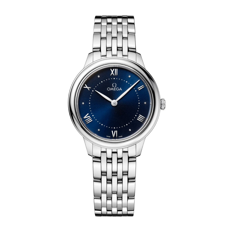 Omega De Ville Prestige Quartz 30mm - 434.10.30.60.03.001 - Omega De Ville Prestige Quartz in a 30mm stainless steel case with blue dial on stainless steel bracelet with quartz movement.