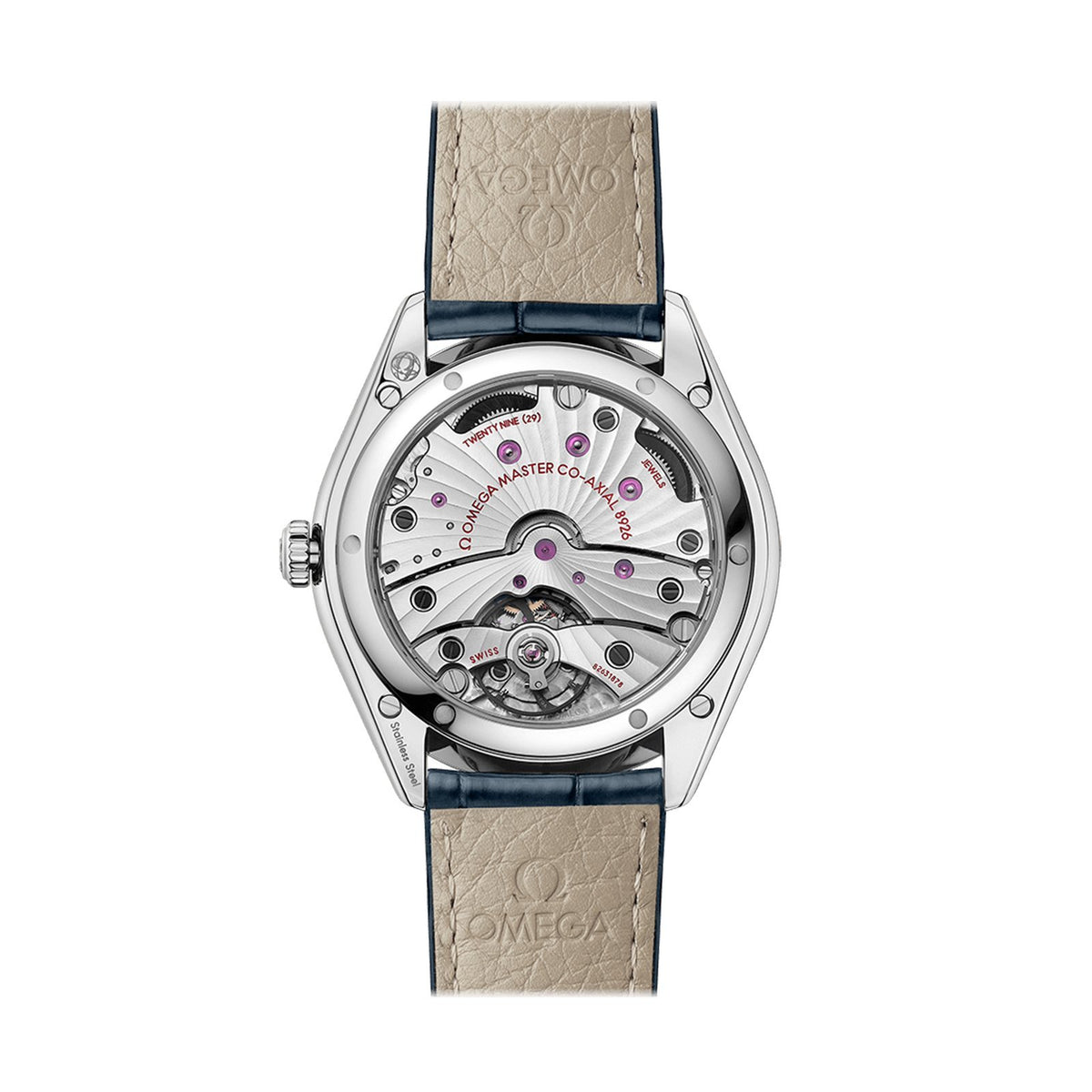 Omega De Ville Trésor Co-Axial Master Chronometer Small Seconds in a 40mm stainless steel case with blue dial on leather strap, featuring a small seconds display and mechanical hand-wound movement.
