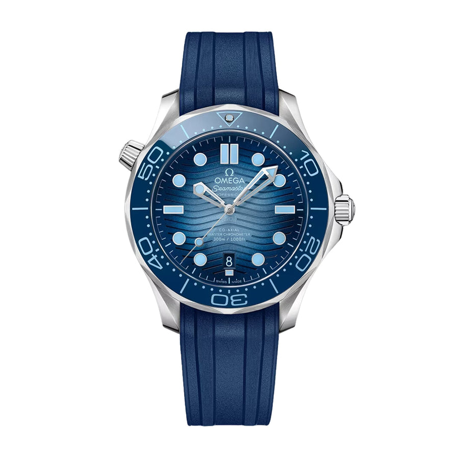 Omega Seamaster 75th Anniversary Diver 300m Co-Axial Master Chronometer 42mm - 210.32.42.20.03.002 - Omega Seamaster 75th Anniversary Diver 300m Co-Axial Master Chronometer in a 42mm stainless steel case with blue dial on rubber strap, featuring a date display and automatic movement.