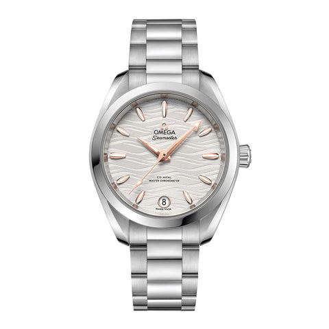 Omega Seamaster Aqua Terra 150m Omega Co-Axial Master Chronometer 34mm-Omega Seamaster Aqua Terra 150m Omega Co-Axial Master Chronometer in a 34mm stainless steel case with silvery opaline dial on stainless steel bracelet, featuring a date display and automatic movement.