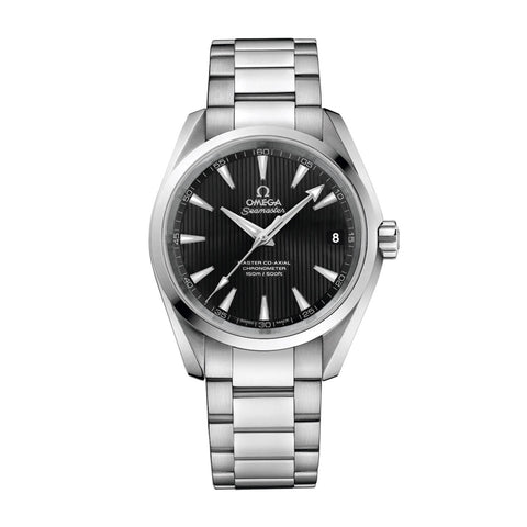 Omega Seamaster Aqua Terra 150m Omega Master Co-Axial in a 38.5mm stainless steel case with black dial on stainless steel bracelet, featuring a date display and automatic movement.