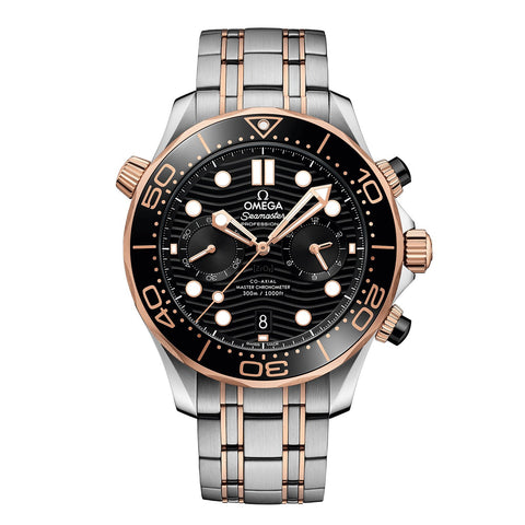 Omega Seamaster Diver 300M Co-Axial Chronograph 44mm - Omega Seamaster Diver 300M Co-Axial Chronograph in a 44mm stainless steel/Sedna gold case with black dial on stainless steel/Sedna gold bracelet, featuring a chronograph function, date display and automatic movement.