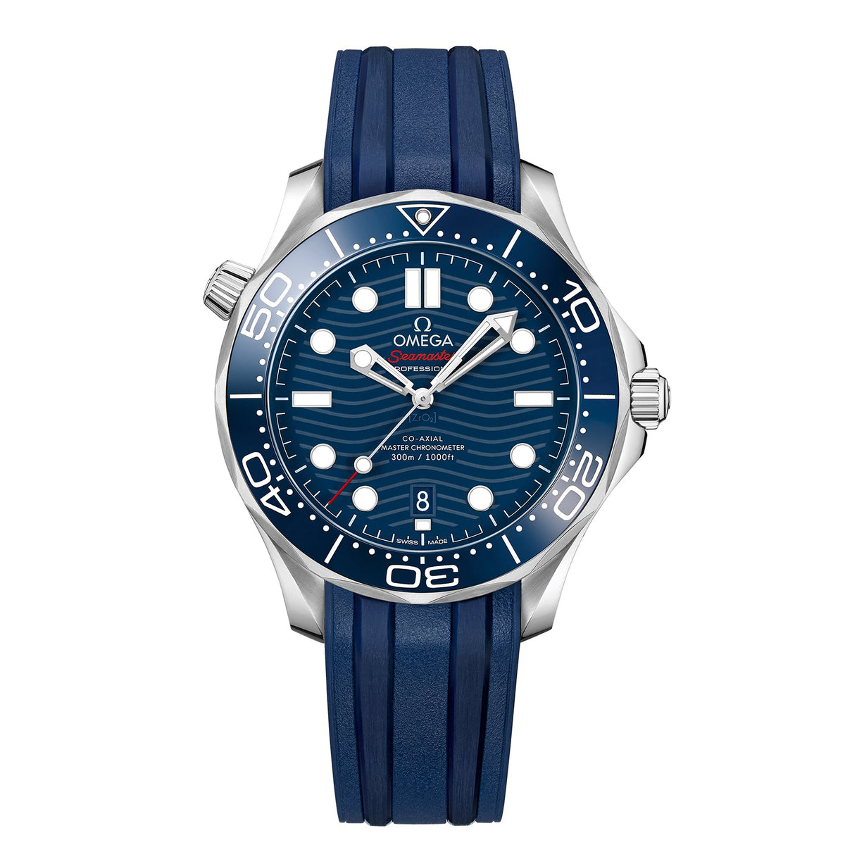Omega Seamaster Diver 300M Co-Axial Master Chronometer 42 mm - 210.32.42.20.03.001 - Omega Seamaster Diver 300M Co-Axial Master Chronometer in a 42mm stainless steel case with blue dial on rubber strap, featuring a date display and automatic movement.