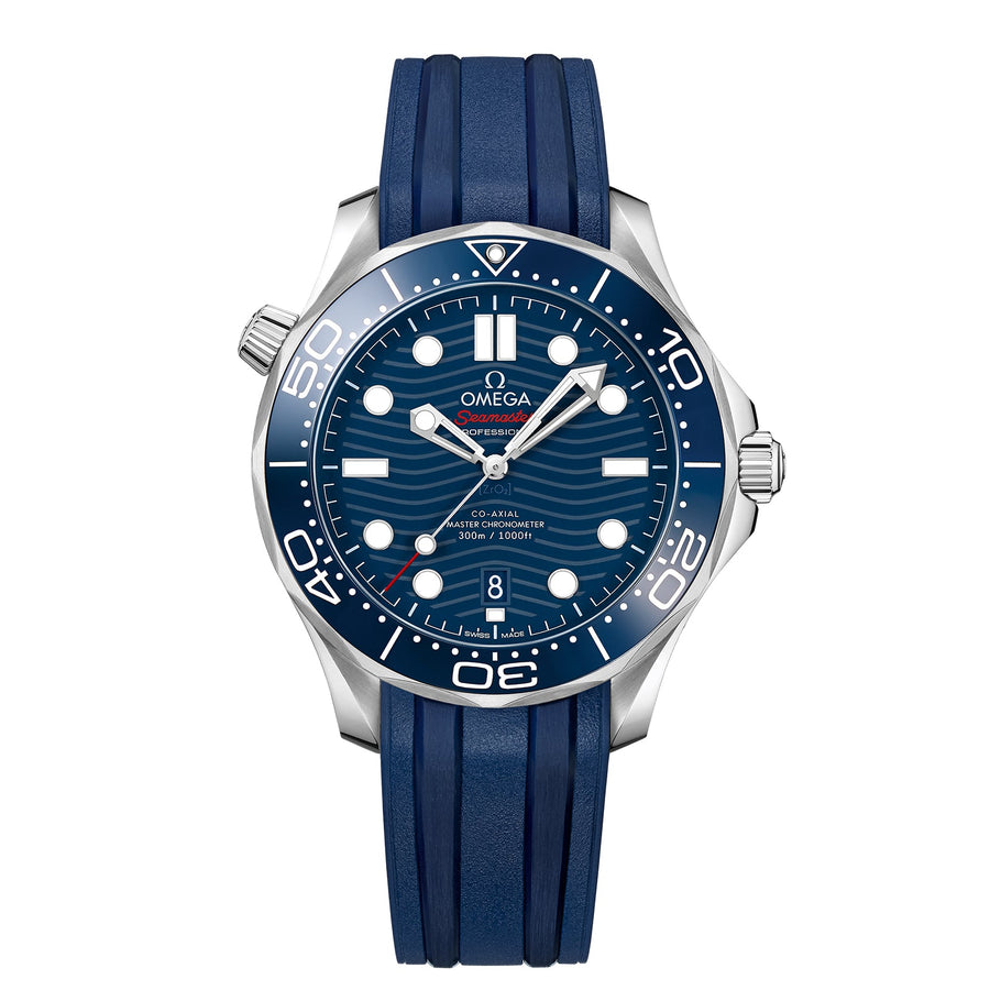 Omega Seamaster Diver 300M Co-Axial Master Chronometer 42 mm - 210.32.42.20.03.001 - Omega Seamaster Diver 300M Co-Axial Master Chronometer in a 42mm stainless steel case with blue dial on rubber strap, featuring a date display and automatic movement.