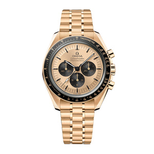 Omega Speedmaster Moonwatch Professional 42mm-Omega Speedmaster Moonwatch Professional Co-Axial Master Chronometer Chronograph in a 42mm Moonshine gold case with Moonshine gold dial on Moonshine gold bracelet, featuring a chronograph function and mechanical hand-wound movement.