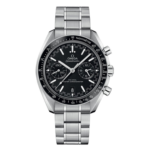 Omega Speedmaster Racing Omega Co-Axial Master Chronometer Chronograph 44.25mm-Omega Speedmaster Racing Omega Co-Axial Master Chronometer Chronograph in a 44.25mm stainless steel case with black dial on stainless steel bracelet, featuring a chronograph function, date display, and automatic movement.