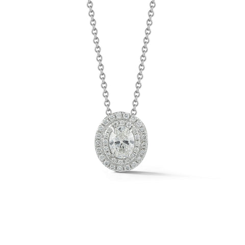 Oval Halo Diamond Necklace-Oval Halo Diamond Necklace -