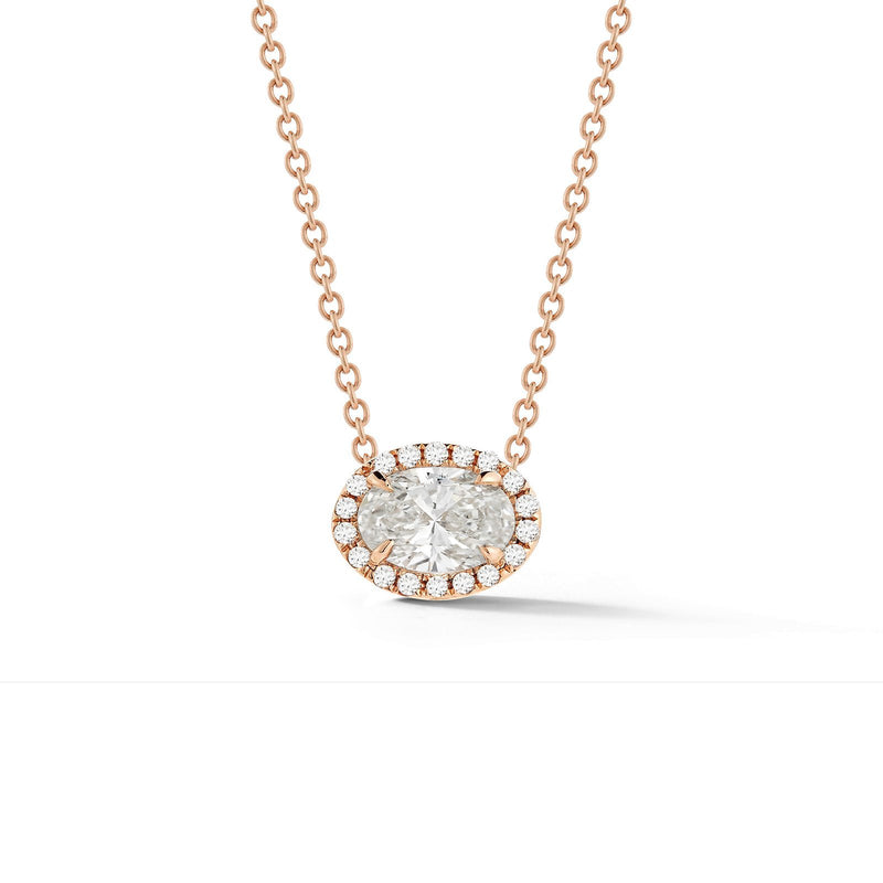 Oval Halo Diamond Necklace-Oval Halo Diamond Necklace -