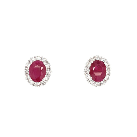 Oval Ruby Diamond Stud Earrings - REEDW00380