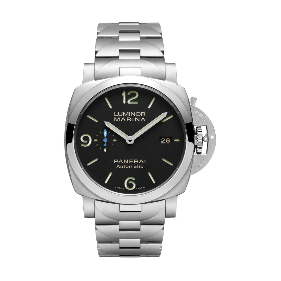 Panerai Luminor Marina 44mm - PAM01562 - Panerai Luminor Marina in a 44mm stainless steel case with black dial on stainless steel bracelet, featuring a small seconds, date display and automatic movement with up to 3 days power reserve.
