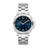 Panerai Luminor Due - 38mm-Panerai Piccolo Due - PAM01123 - Panerai Luminor Due in a 38mm stainless steel case with blue dial on stainless steel bracelet, featuring a small seconds, date display and automatic movement with up to 3 days of power reserve.