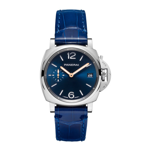 Panerai Piccolo Due - PAM01273 - Panerai Luminor Due in a 38mm stainless steel case with blue dial on quick release leather strap, featuring a small seconds, date and automatic movement with up to 3 days of power reserve.