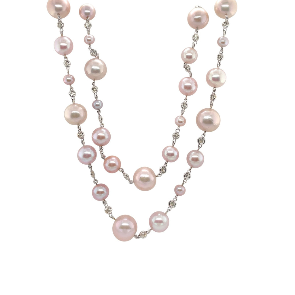 Pink pearl and diamond necklace Clearance