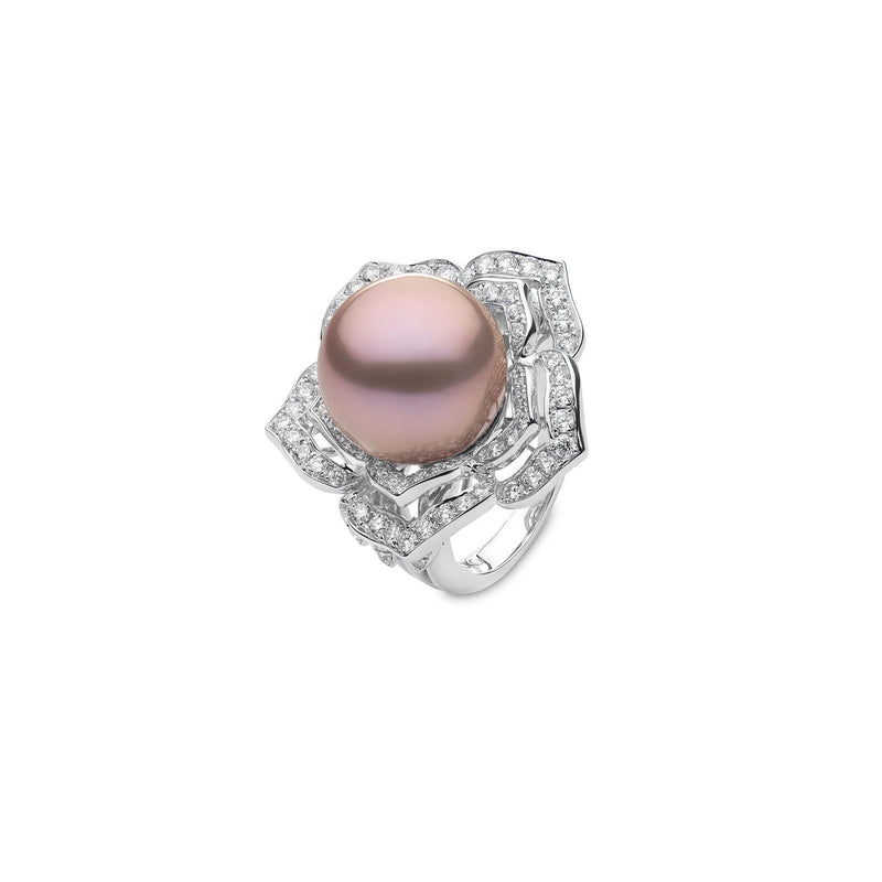 Pink Freshwater Pearl Diamond Ring-Pink Freshwater Pearl Diamond Ring -
