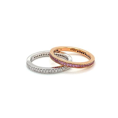 Pink Sapphire Band and Diamond Band Set -
