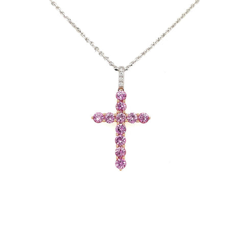 Pink Sapphire Cross Necklace - SNTIJ00471