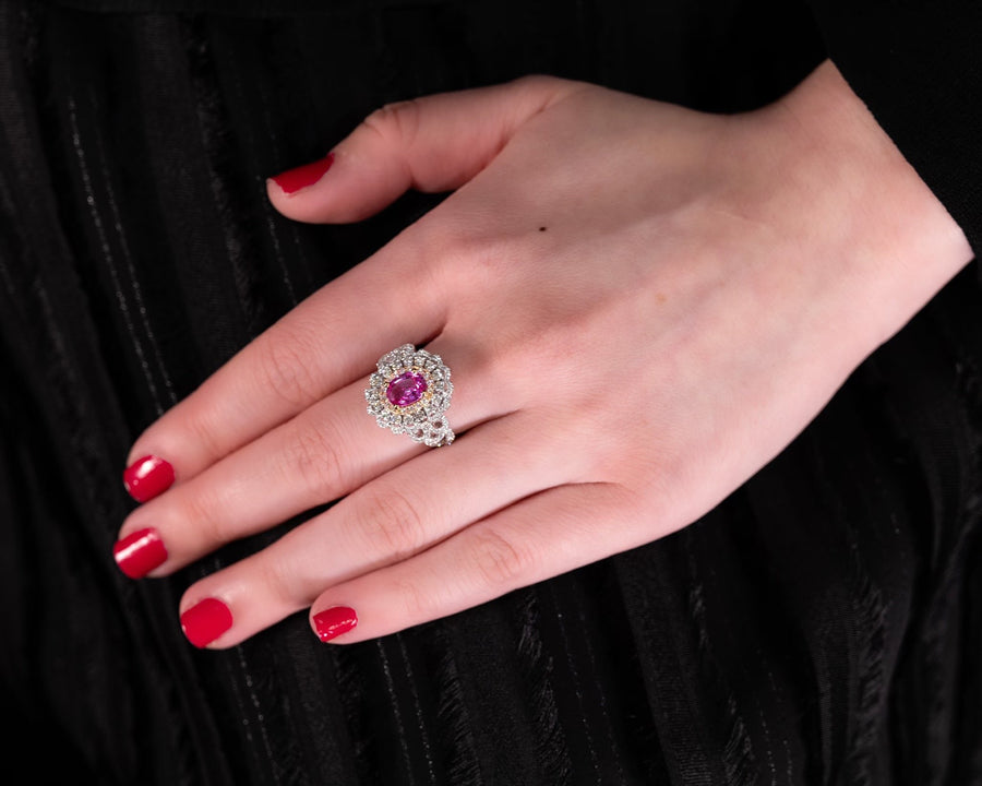 Pink Sapphire Diamond Ring -