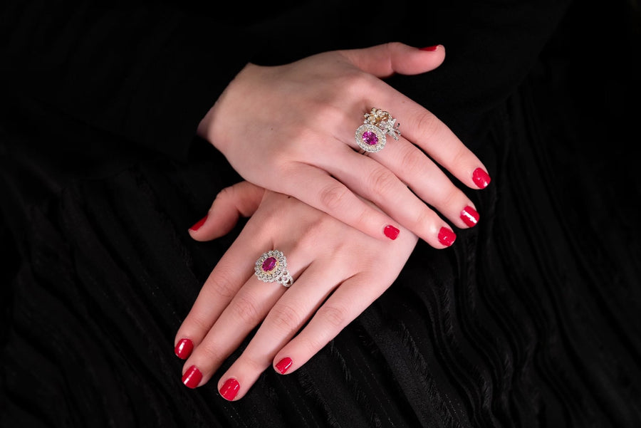 Pink Sapphire Diamond Ring -