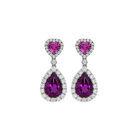 Pink Sapphire, Garnet, Diamond Earrings - OESPK00166