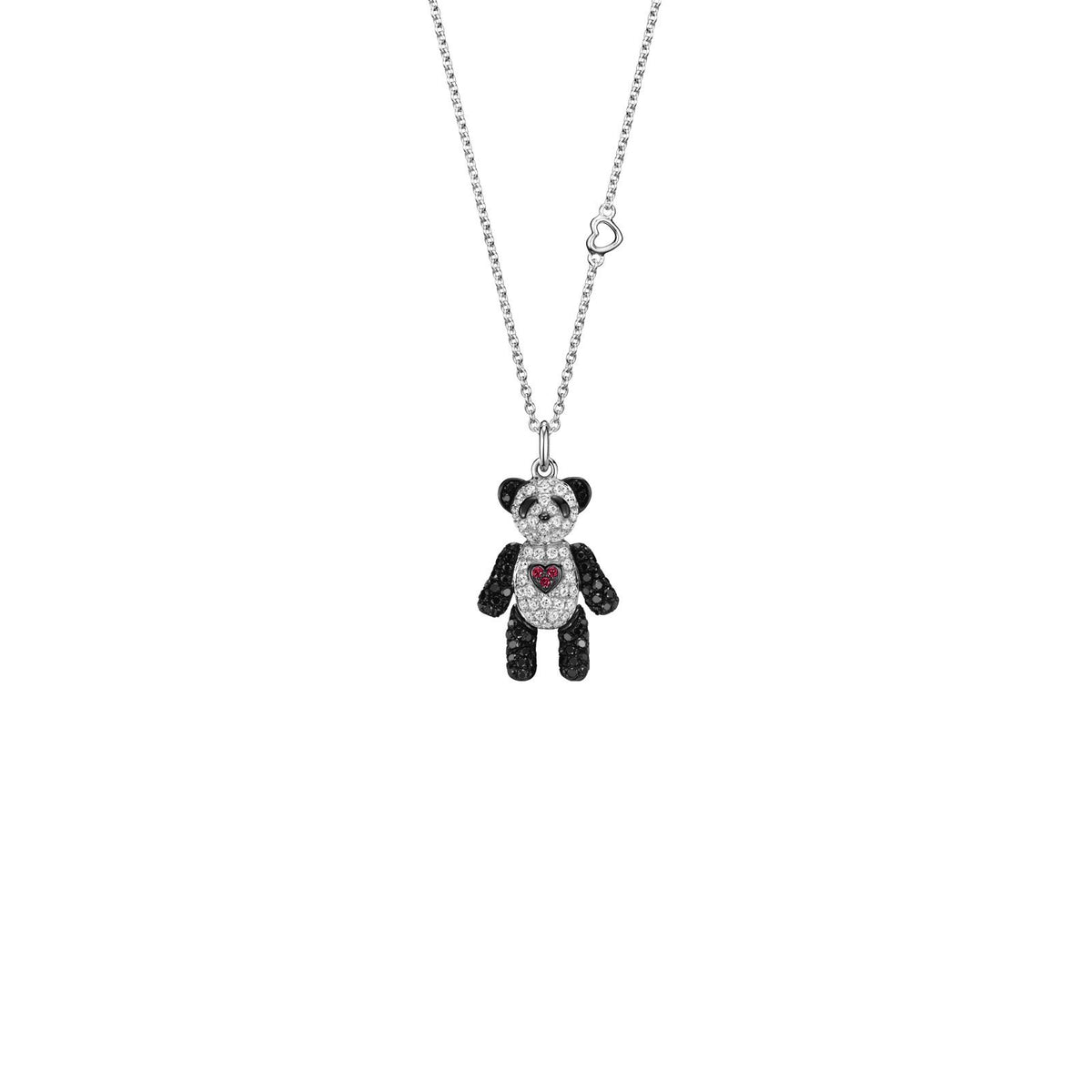 Qeelin Je T'aime Bo Bo Necklace - Petite Je t'aime Bo Bo necklace in 18K white gold with diamonds, black diamonds and rubies.