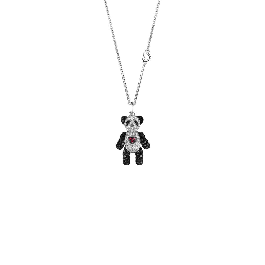 Qeelin Je T'aime Bo Bo Necklace - Petite Je t'aime Bo Bo necklace in 18K white gold with diamonds, black diamonds and rubies.