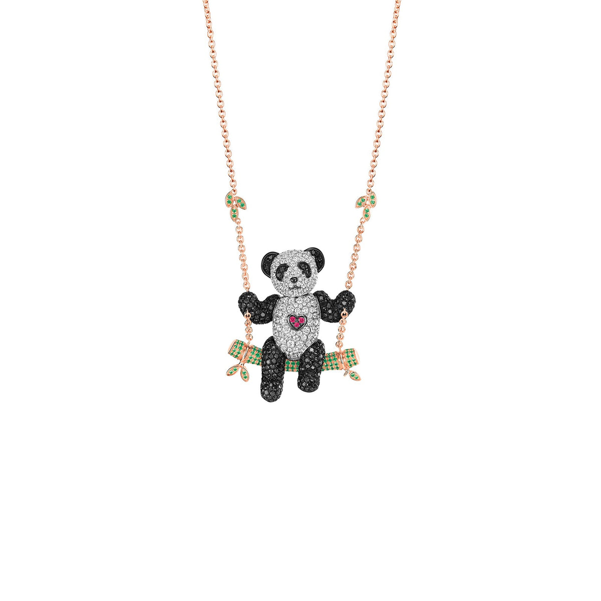 Qeelin Large Je T'aime Bo Bo Necklace - BBV-010-WWFNL-RGDRUGG - Large Je t'aime Bo Bo necklace in 18 karat rose gold with diamonds, black diamonds, rubies and green garnet. Limited Edition to 28 pieces.