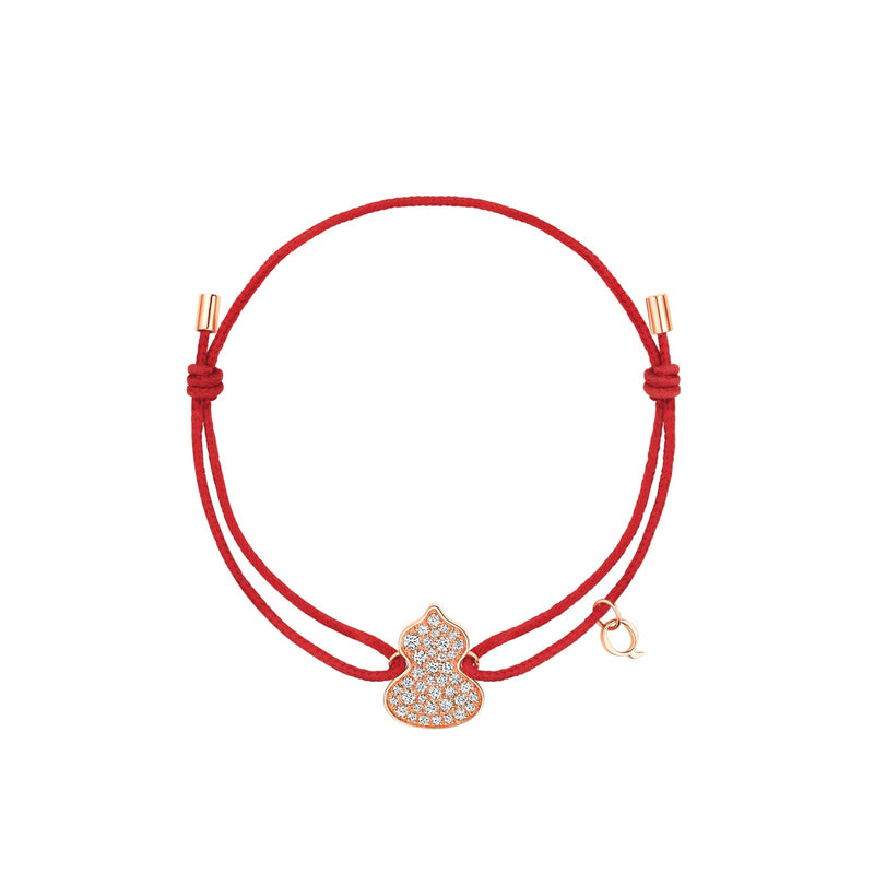 Qeelin Pavé Wulu Red Cord Bracelet-Qeelin Pavé Wulu Bracelet on Red Cord - WUC40ACRGDI