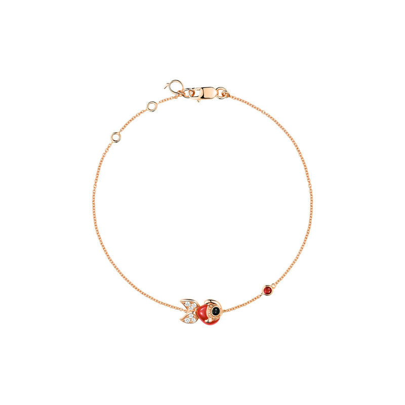 Qeelin Petite Qin Qin Bracelet-Qeelin Petite Qin Qin Bracelet - Petite Qin Qin bracelet in 18K rose gold with diamonds, ruby and red agate