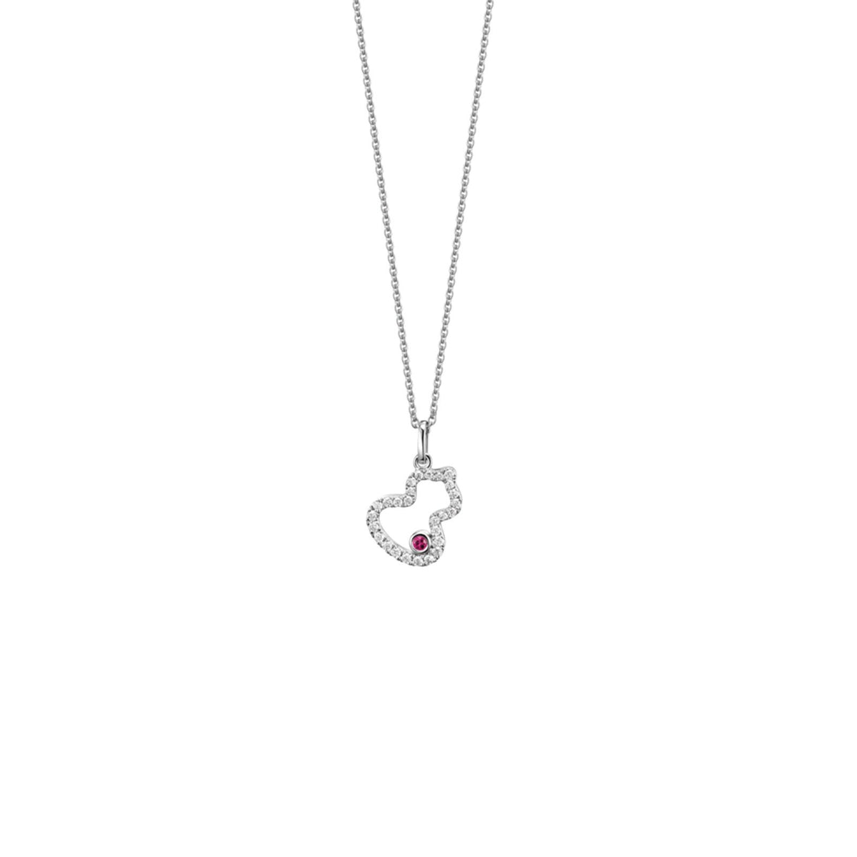 Qeelin Petite Wulu Necklace - Petite Wulu necklace in 18K white gold with diamonds and a ruby
