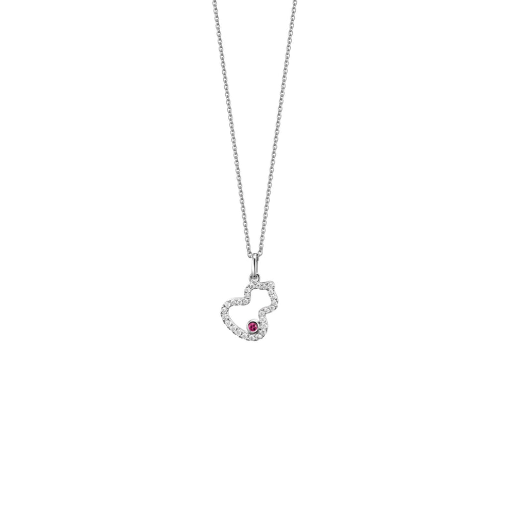 Qeelin Petite Wulu Necklace - Petite Wulu necklace in 18K white gold with diamonds and a ruby