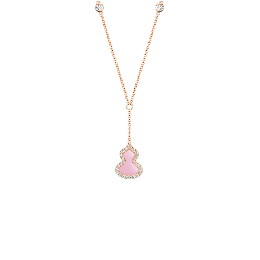 Qeelin Petite Wulu Necklace - WU-NL0009D-RGDPO - Petite Wulu necklace in 18K rose gold with diamonds and pink opal