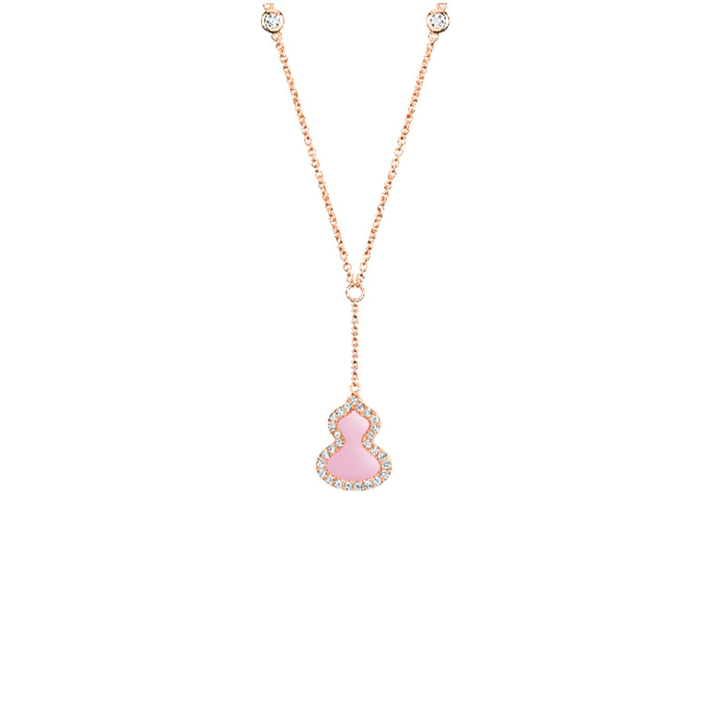Qeelin Petite Wulu Necklace - WU-NL0009D-RGDPO - Petite Wulu necklace in 18K rose gold with diamonds and pink opal