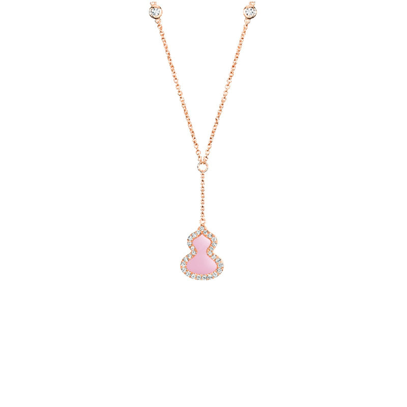 Qeelin Petite Wulu Necklace-Qeelin Petite Wulu Necklace - WU-NL0009D-RGDPO - Petite Wulu necklace in 18K rose gold with diamonds and pink opal