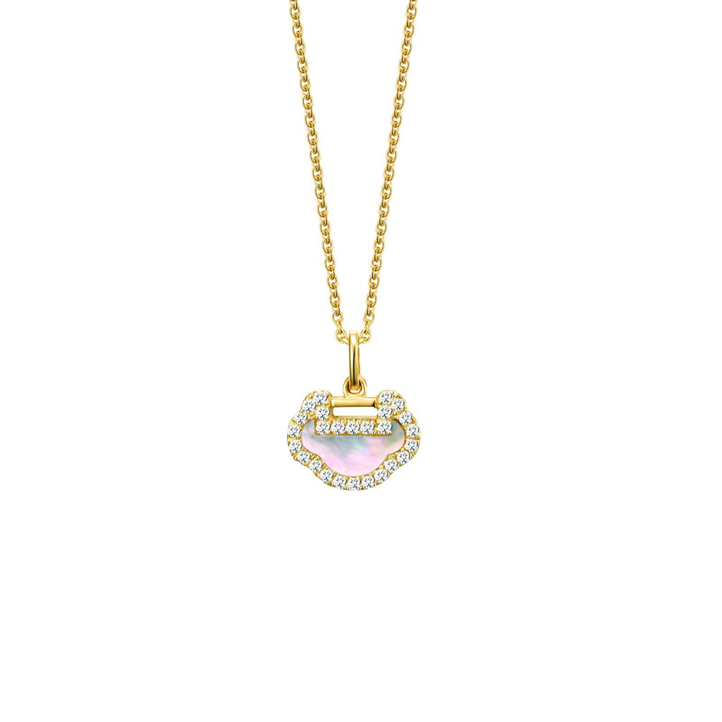 Qeelin Petite Yu Yi Necklace - 18 karat yellow gold mother-of-pearl and diamond yu yi pendant on chain.