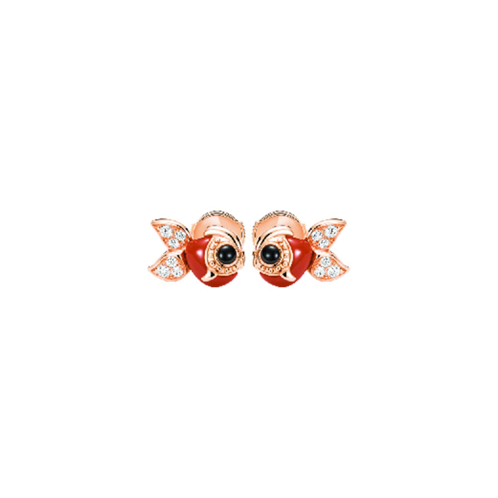 Qeelin Qin Qin Earrings - QQ-050-ER-RGDRA - Petite Qin Qin earrings in 18K rose gold with diamonds, red agate & onyx