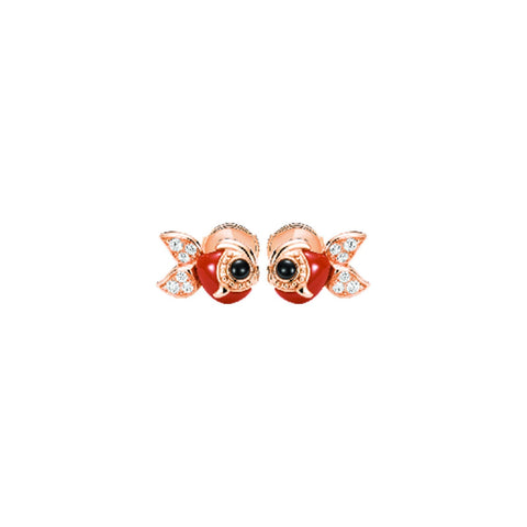 Qeelin Qin Qin Earrings - QQ-050-ER-RGDRA - Petite Qin Qin earrings in 18K rose gold with diamonds, red agate & onyx